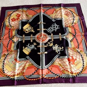 HERMES PARIS Silk Equestrian Scarf and Hermes Box